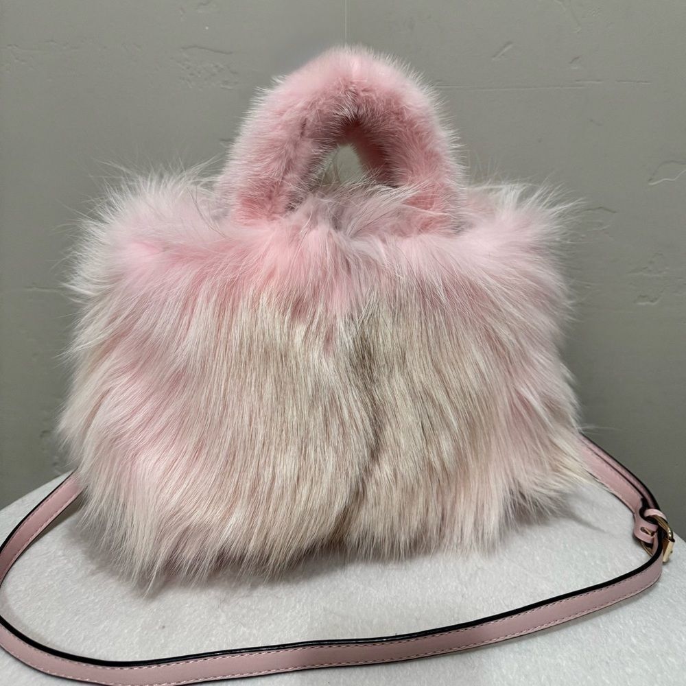 Handmade Real Fox Fur with Mink Fur Handle Satchel Bag, Includes 2 Strap Styles